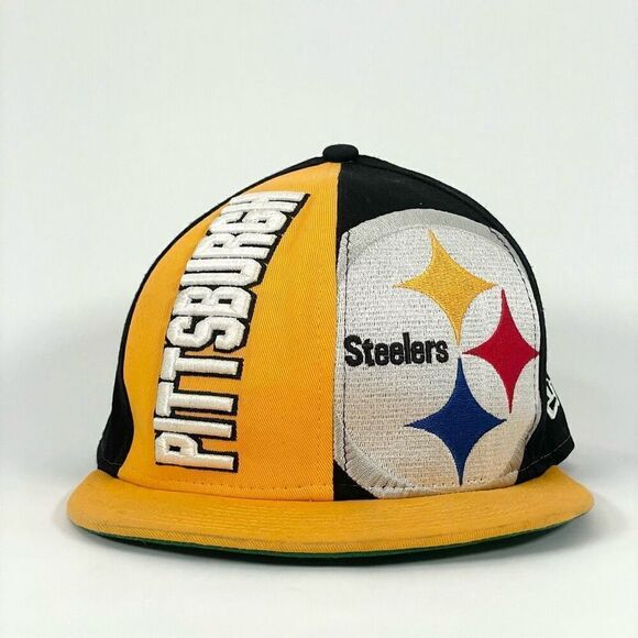 PITTSBURG STEELERS New Era 9FIFTY Snapback Hat sz M/L NFL Black Yellow Flat Bill - Picture 1 of 10